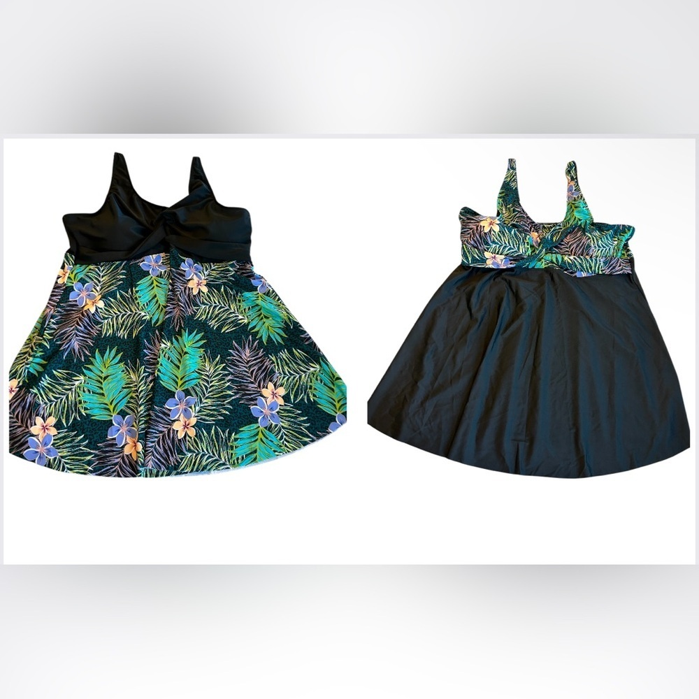 2-Shein Swim Dress Tops 6XL US24-26 Tropical Prints & Black Both NWOT No Bottoms